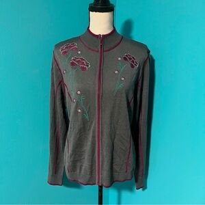 NWT Cabela’s L Gray Purple Turquoise Floral Zip Long Sleeve Cardigan Jacket